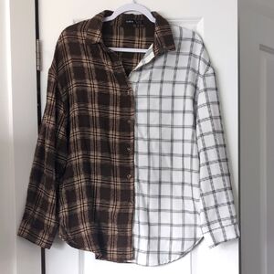 Shein Plaid Oversized Colorblock Button Up